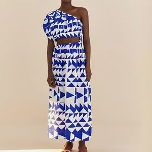 NWT! FARM Rio Off-White Pitta Tiles One-Shoulder Maxi Dress Medium